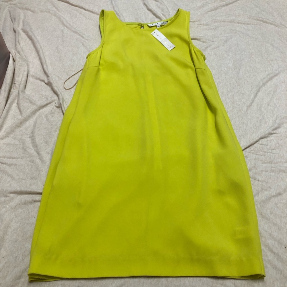 NWT Trina Turk Shift Dress Mod Retro Yellow Green Bright Pockets 60s Sleeveless